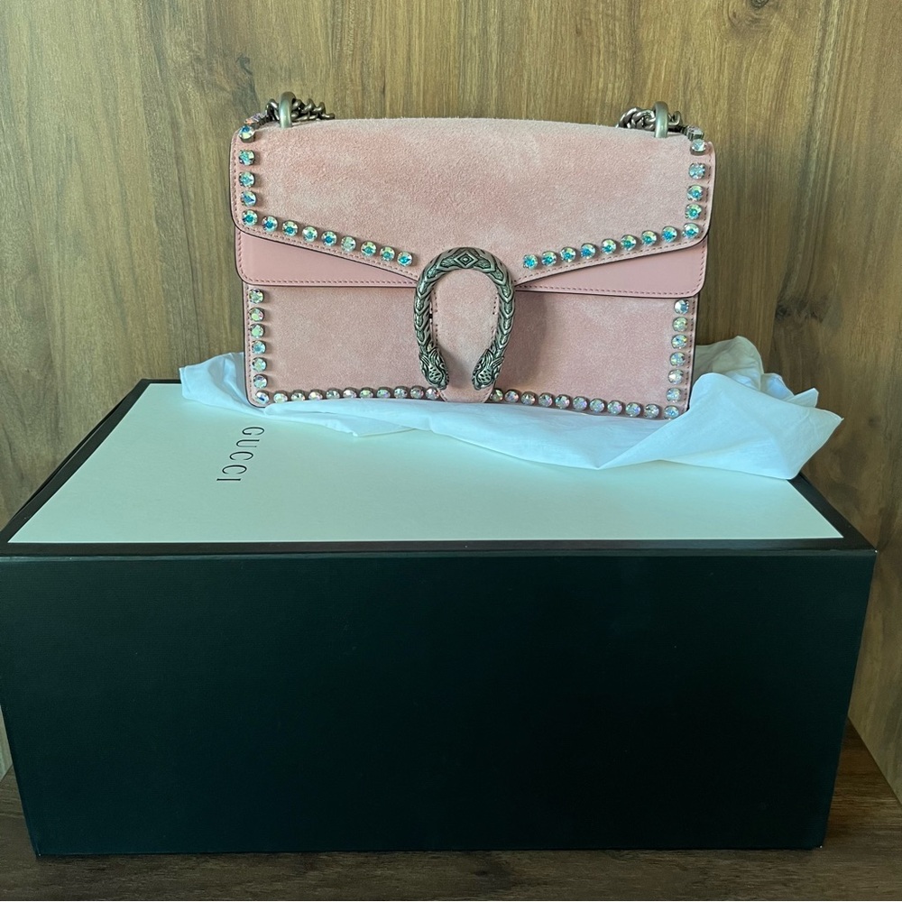 Gucci Dionysus NEW With BOX Small Crystal Light Pink Peony Suede Bag 2018